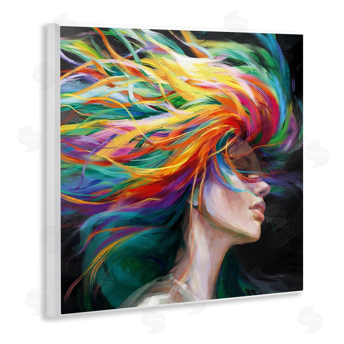 Danhui Nai Woman with Rainbow Hair Wooden Wall Plaque Art Print