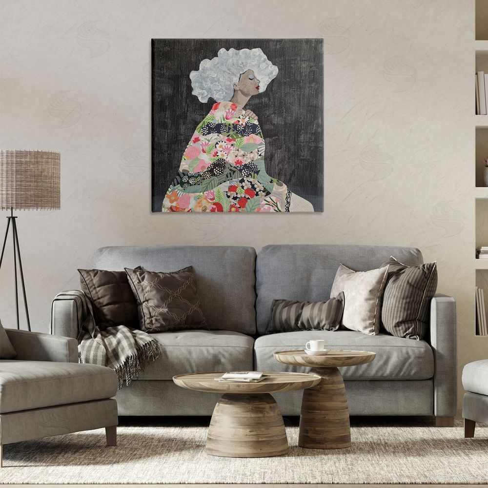 Coco Good Floral Dress Woman Canvas Wall Art Print in Room