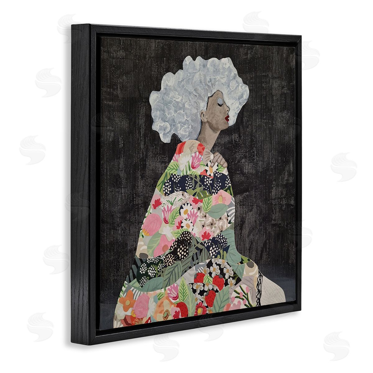 Coco Good Floral Dress Woman Black Floating Frame Canvas Wall Art Print