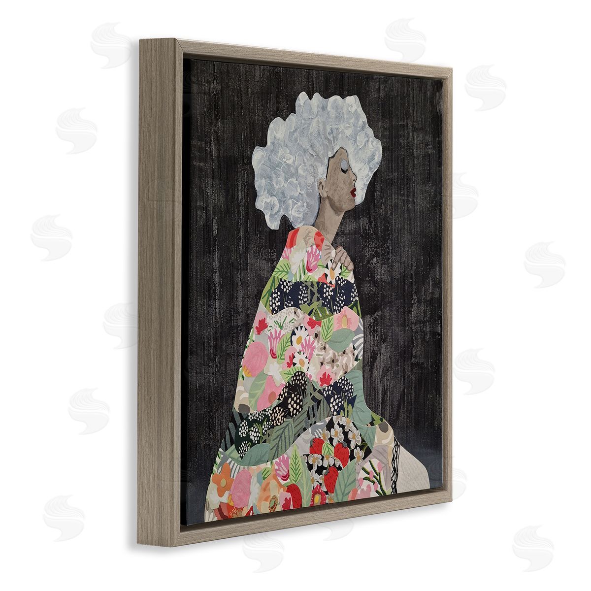 Coco Good Floral Dress Woman Brown Floating Frame Canvas Wall Art Print
