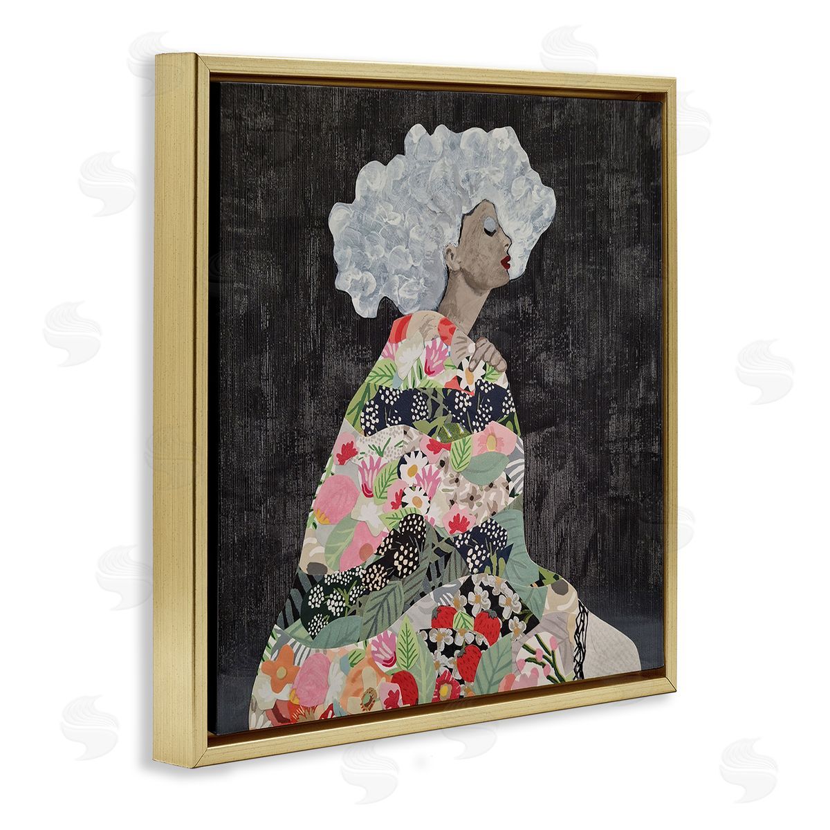 Coco Good Floral Dress Woman Gold Floating Frame Canvas Wall Art Print