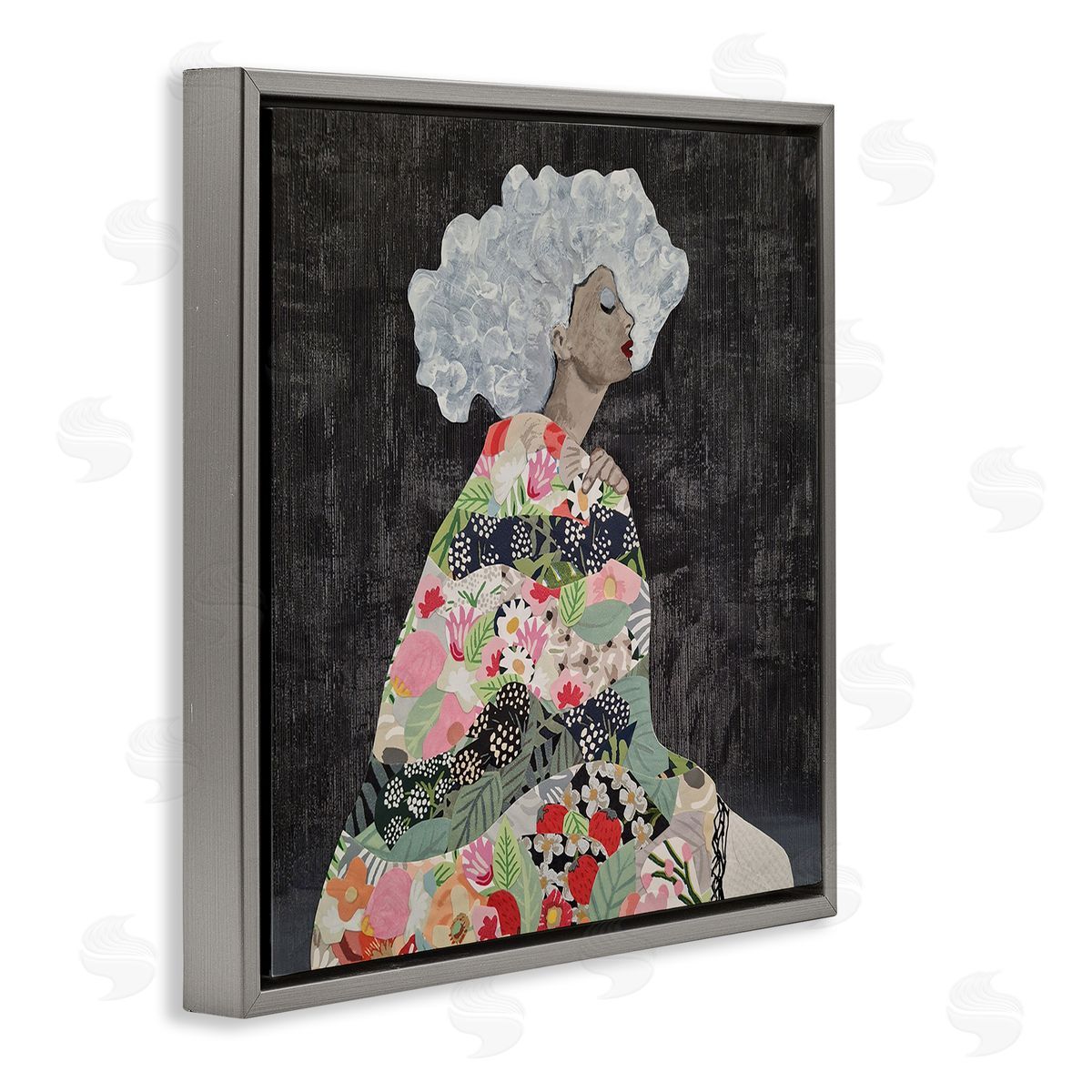 Coco Good Floral Dress Woman Gray Floating Frame Canvas Wall Art Print