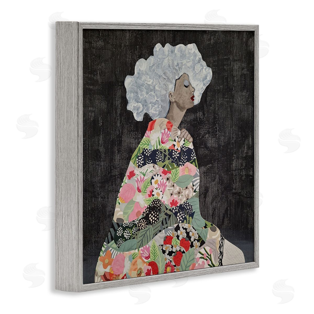 Coco Good Floral Dress Woman Gray Framed Giclee Wall Art Print