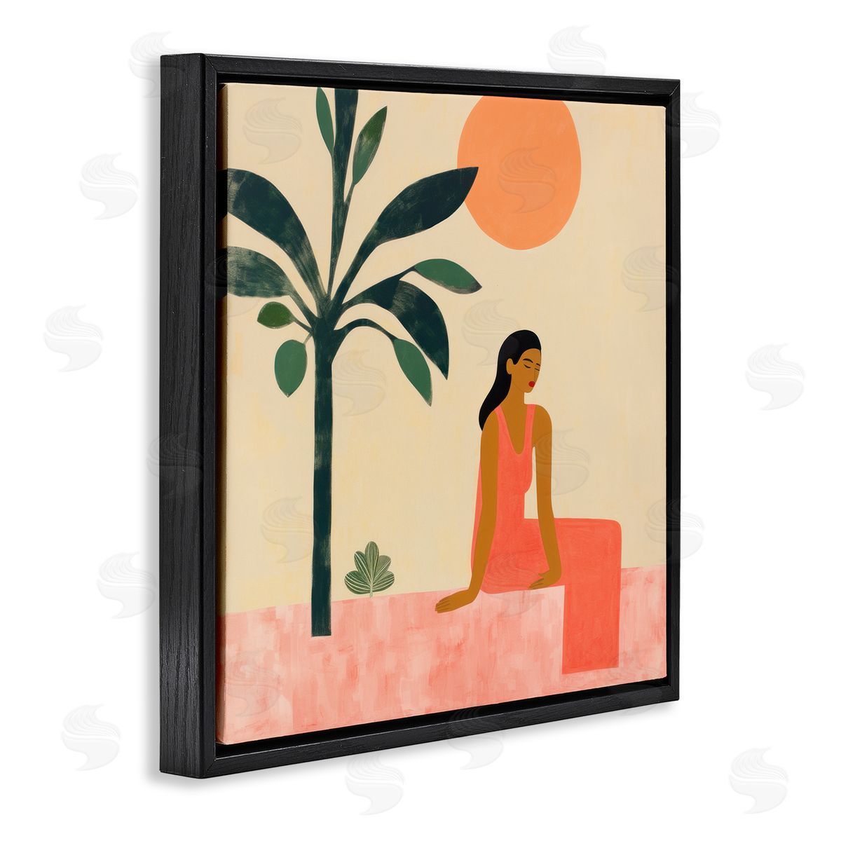Lazar Studio Tropical Scene & Woman Black Floating Frame Canvas Wall Art Print