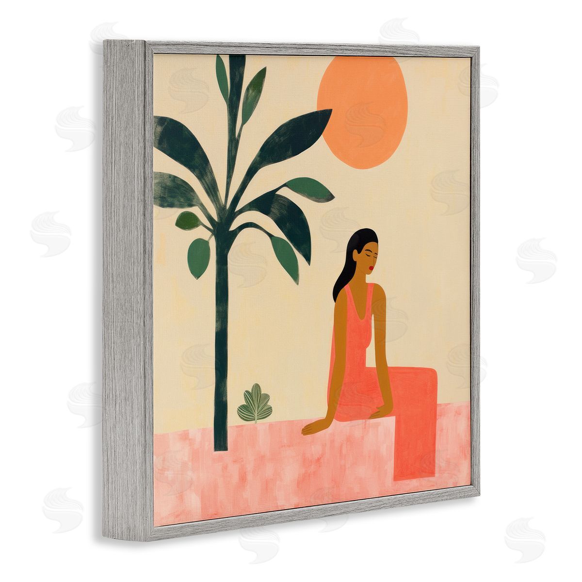Lazar Studio Tropical Scene & Woman Gray Framed Giclee Wall Art Print