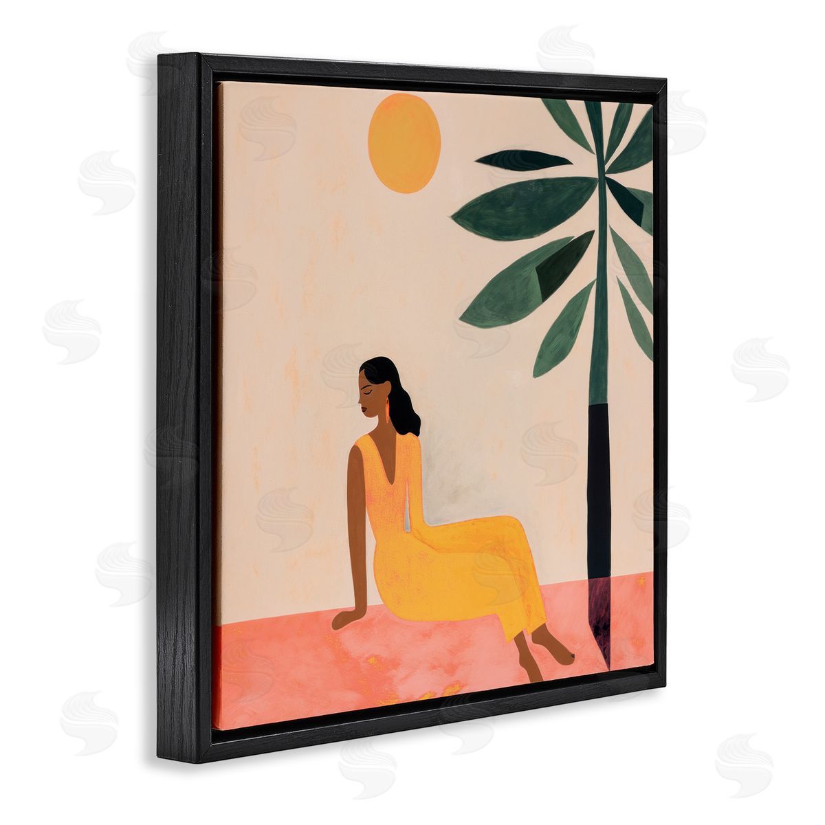 Lazar Studio Tropical Boho Woman Black Floating Frame Canvas Wall Art Print