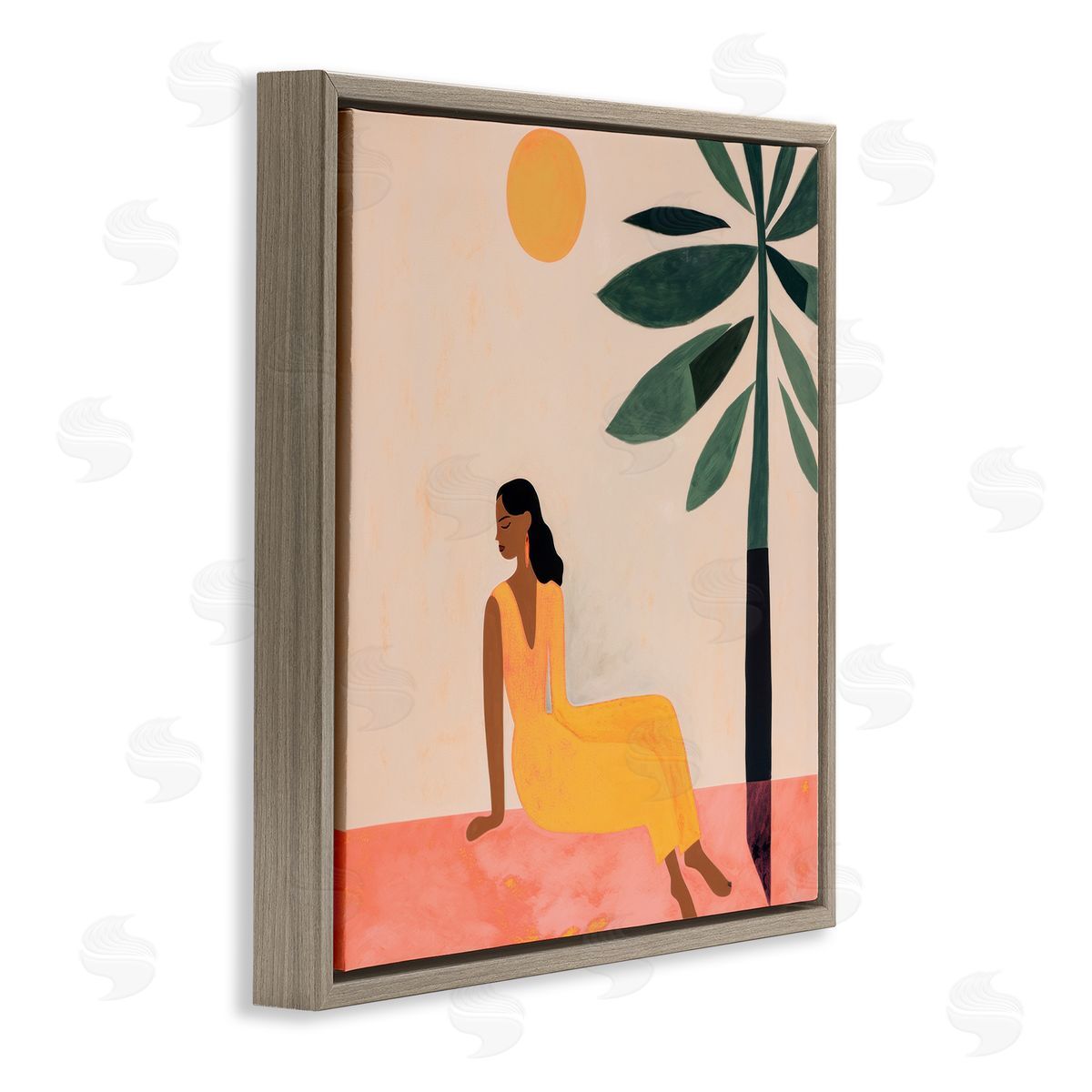 Lazar Studio Tropical Boho Woman Brown Floating Frame Canvas Wall Art Print