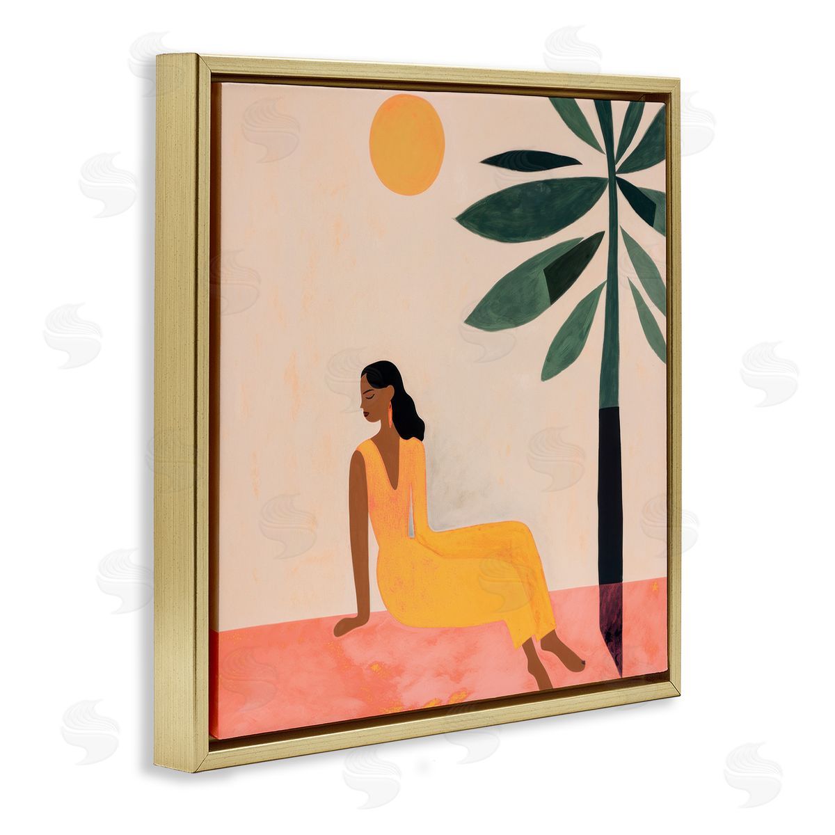 Lazar Studio Tropical Boho Woman Gold Floating Frame Canvas Wall Art Print
