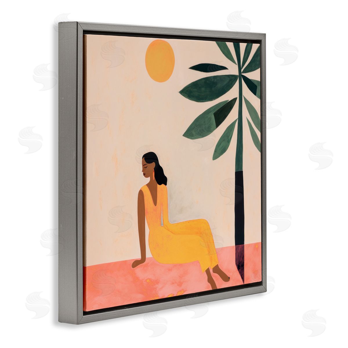 Lazar Studio Tropical Boho Woman Gray Floating Frame Canvas Wall Art Print