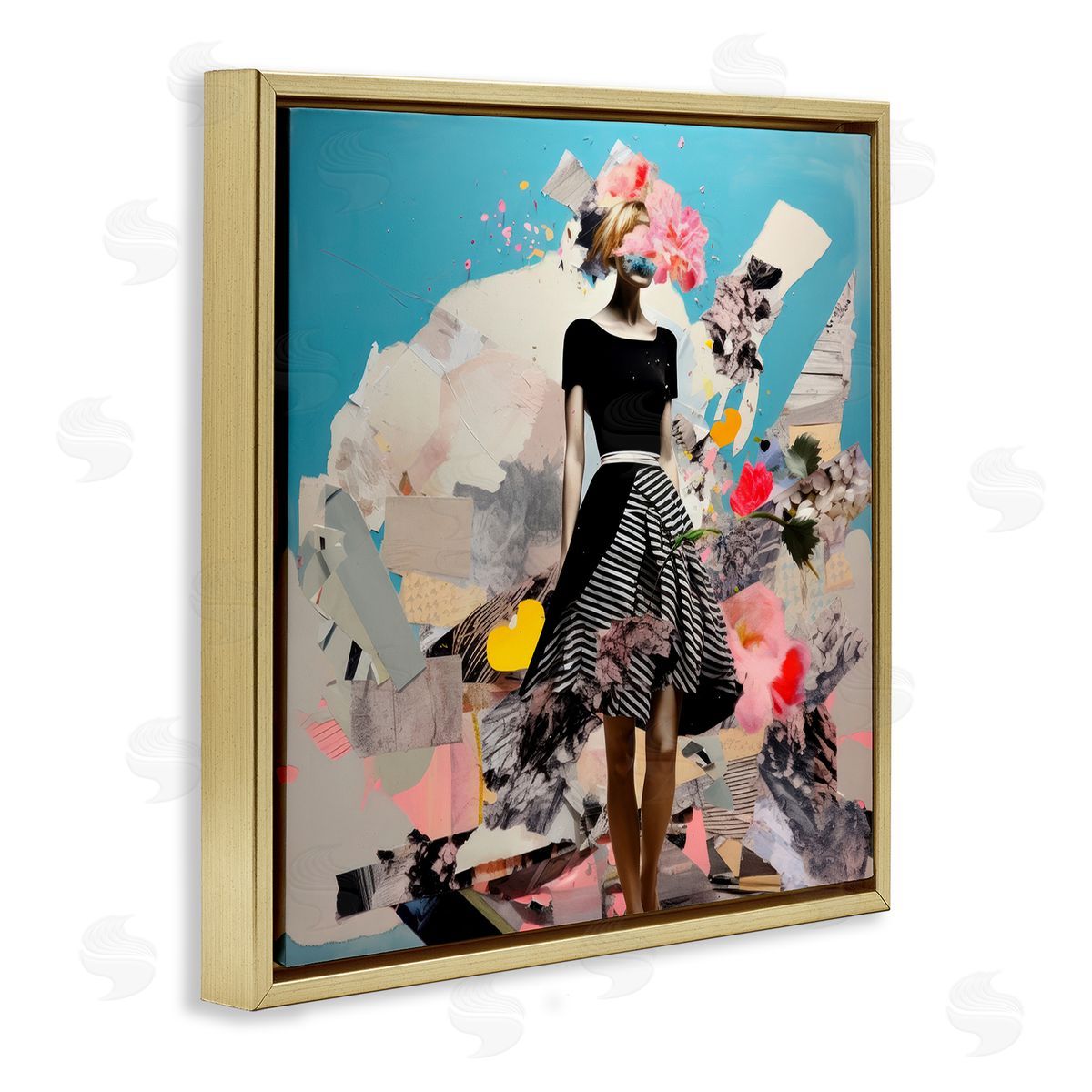 Irena Orlov Surreal Collage Woman Gold Floating Frame Canvas Wall Art Print