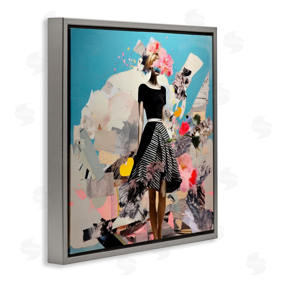 Irena Orlov Surreal Collage Woman Gray Floating Frame Canvas Wall Art Print