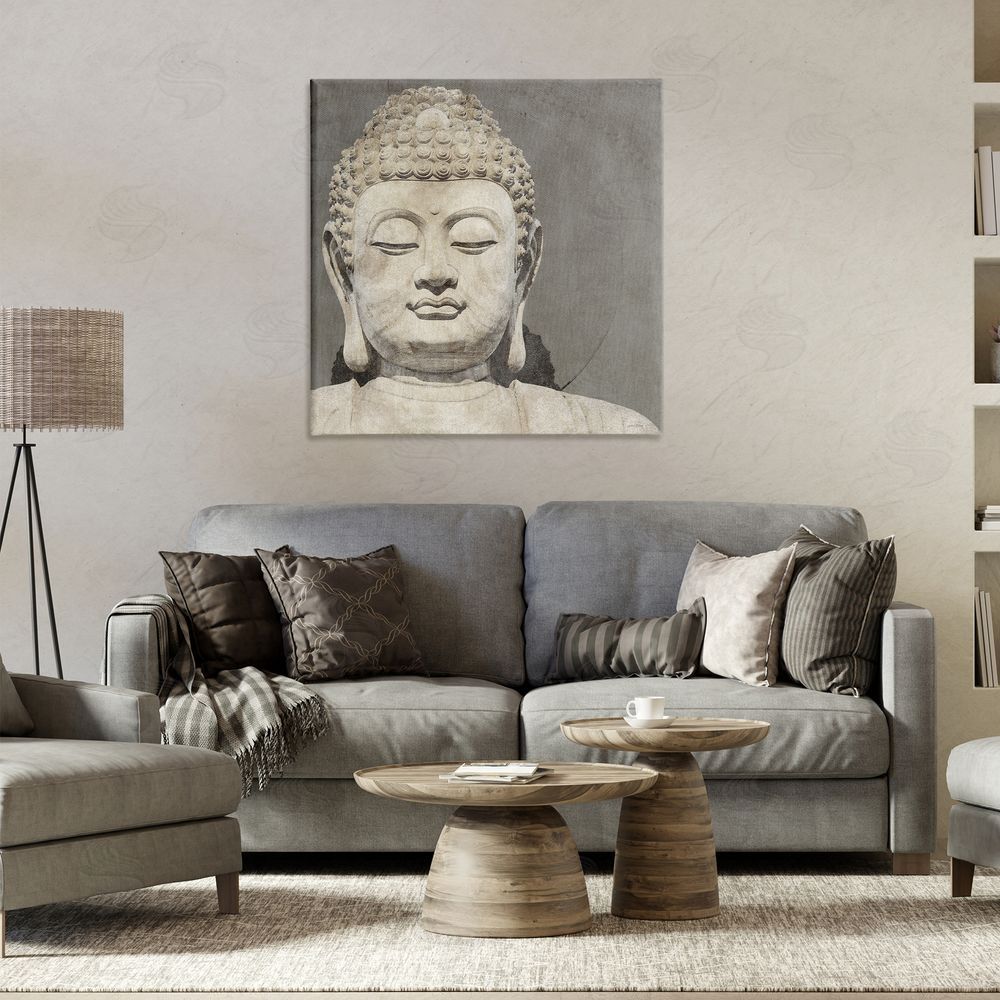 Amber Sterling Rustic Buddha Portrait Canvas Wall Art Print in Room