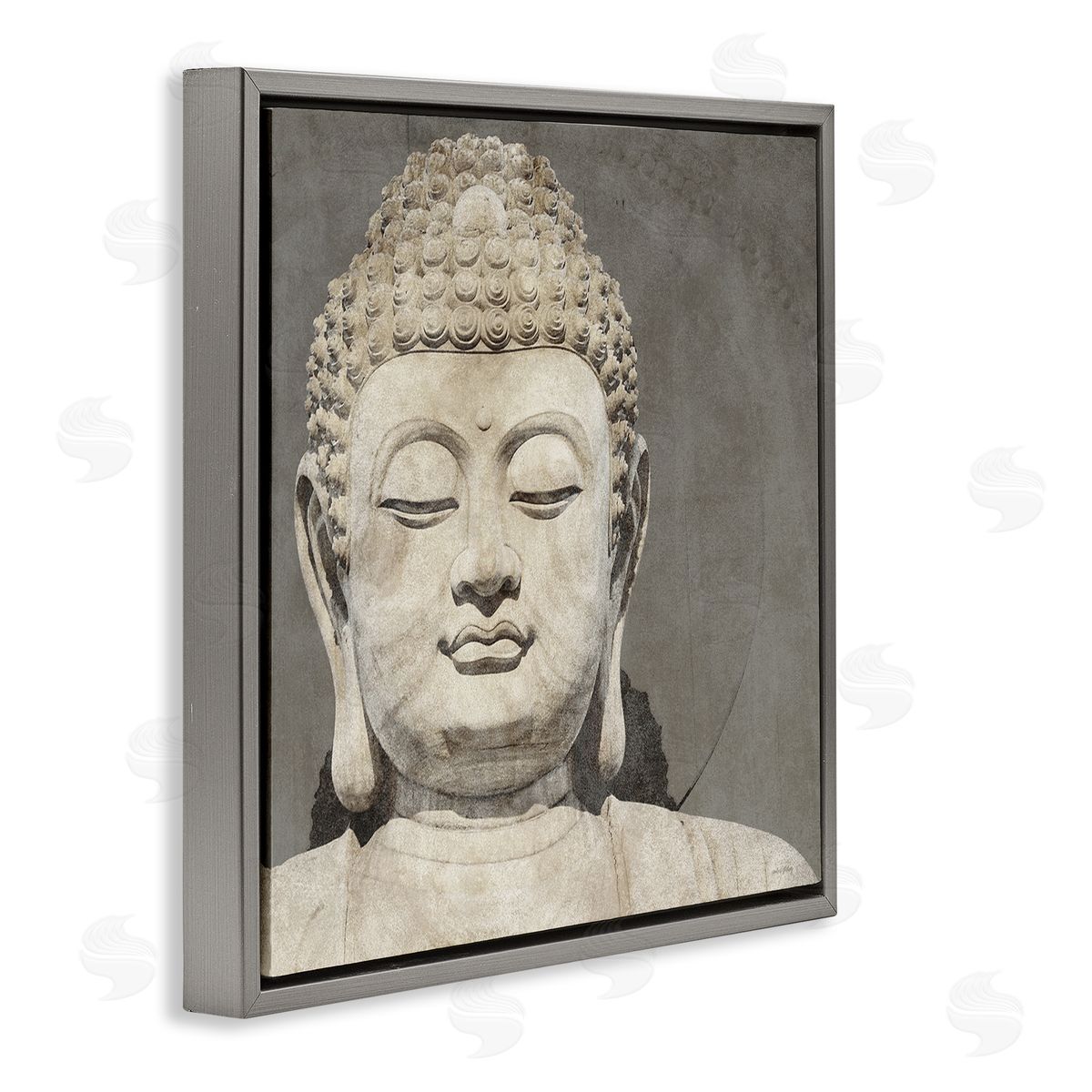 Amber Sterling Rustic Buddha Portrait Gray Floating Frame Canvas Wall Art Print