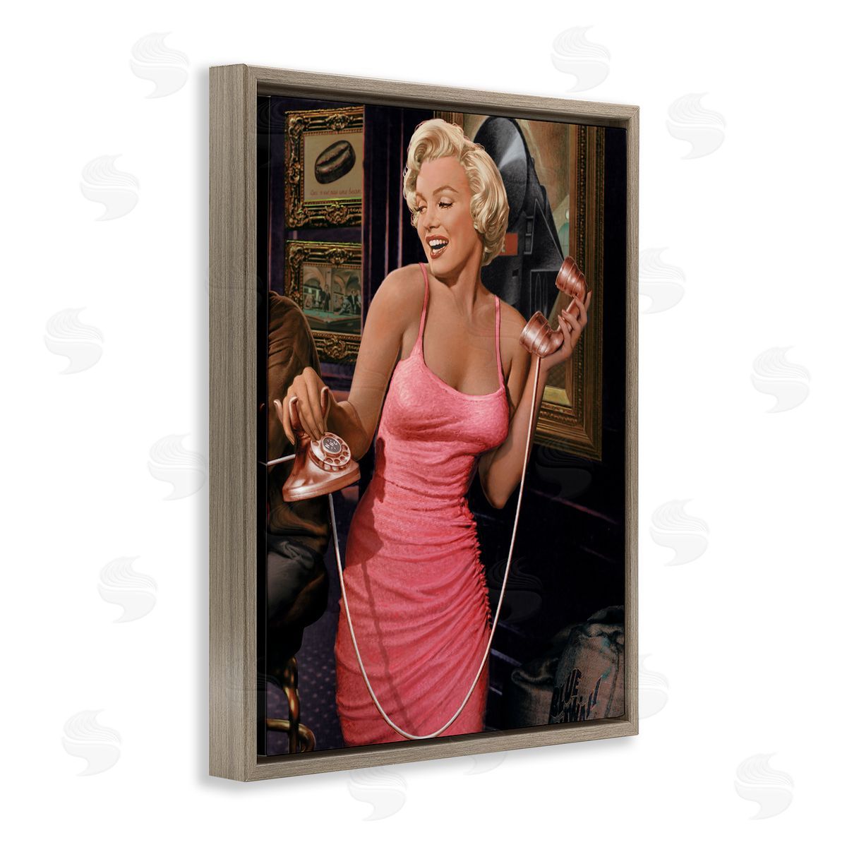 Marilyn's Call Portrait Brown Floating Frame Canvas Wall Art, Home Decor by Jadei Graphics