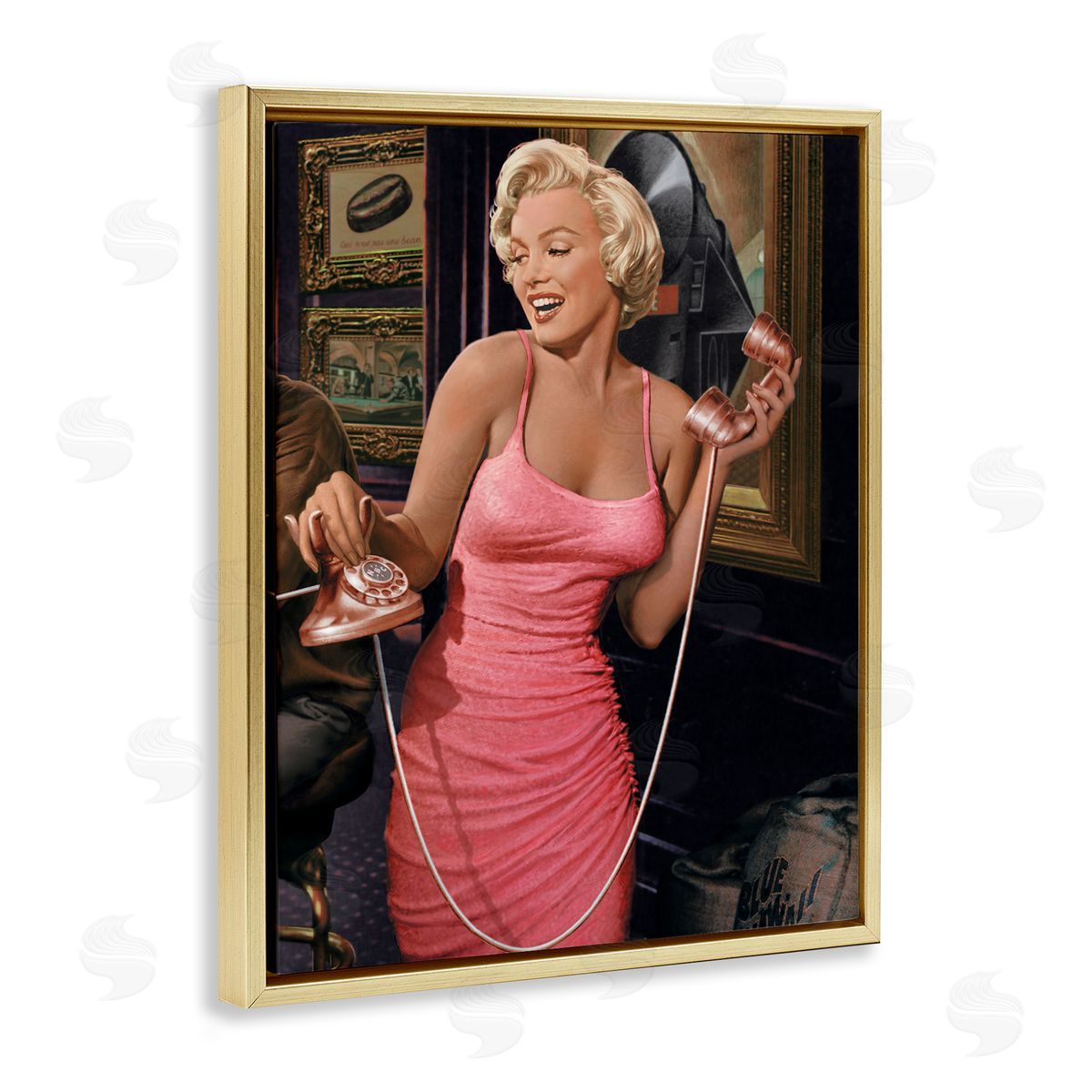 Marilyn's Call Portrait Gold Floating Frame Canvas Wall Art, Home Decor by Jadei Graphics