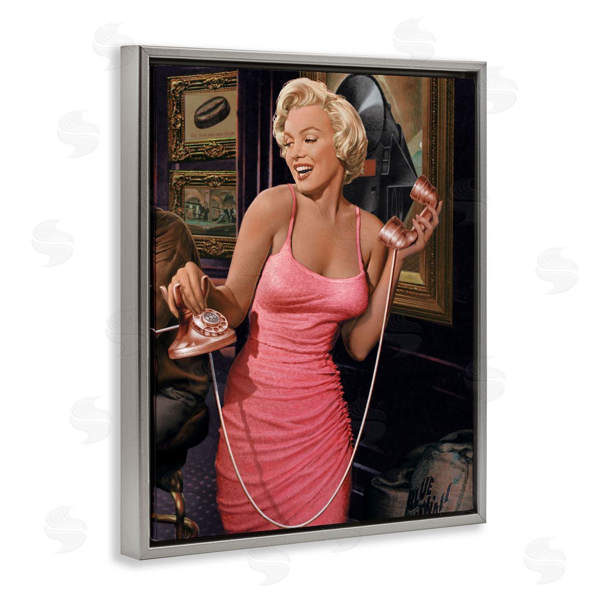 Marilyn's Call Portrait Grey Floating Frame Canvas Wall Art, Home Decor by Jadei Graphics