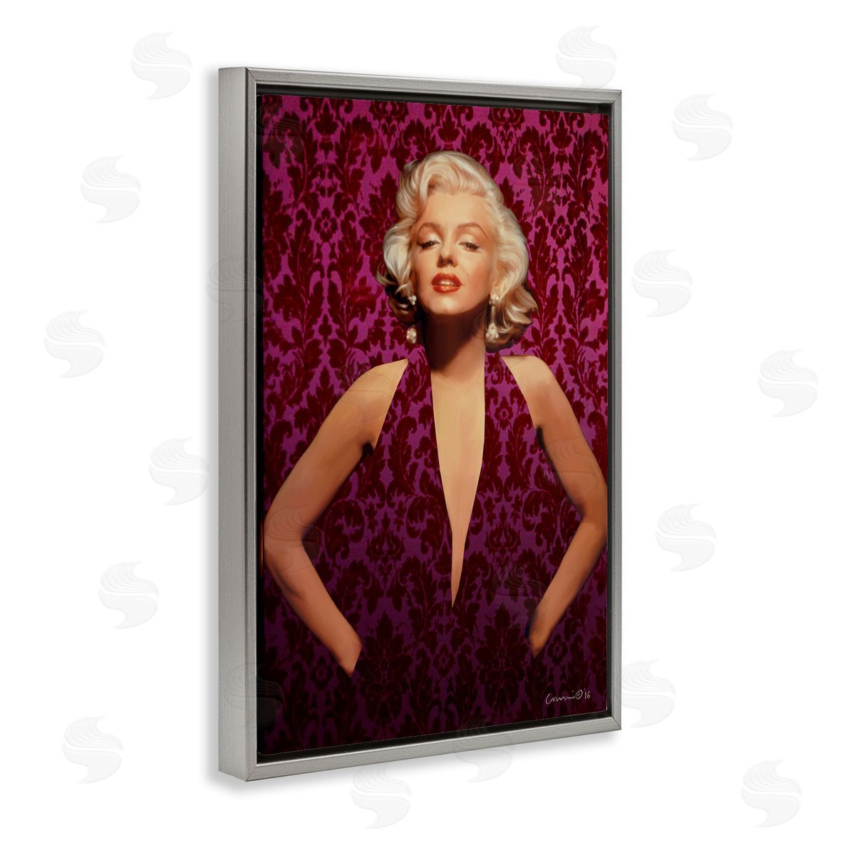 Victorian Patterned Marilyn Grey Floating Frame Canvas Wall Art, Home Decor by Jadei Graphics