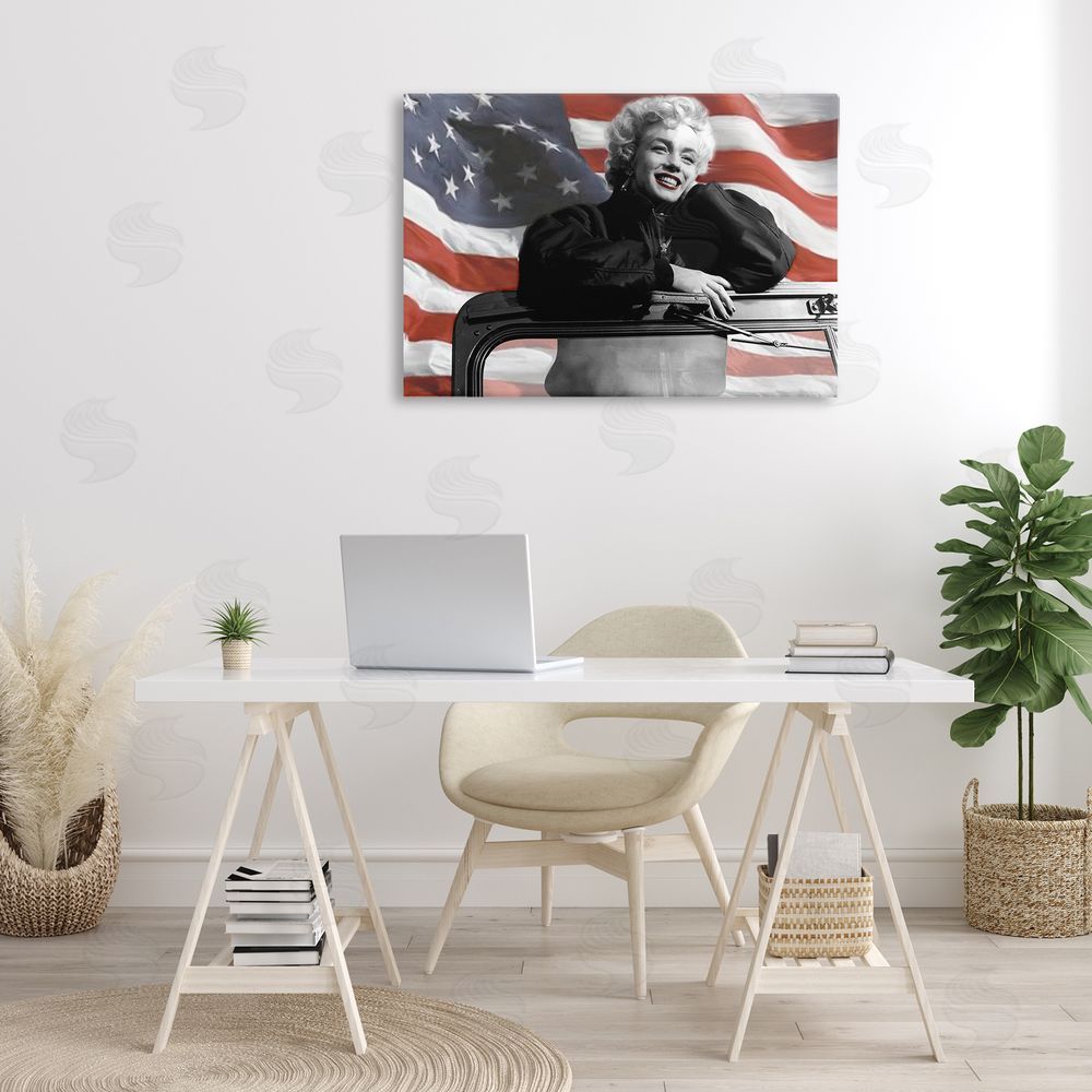 Jadei Graphics Marilyn & Waving Flag Canvas Wall Art Print in Room