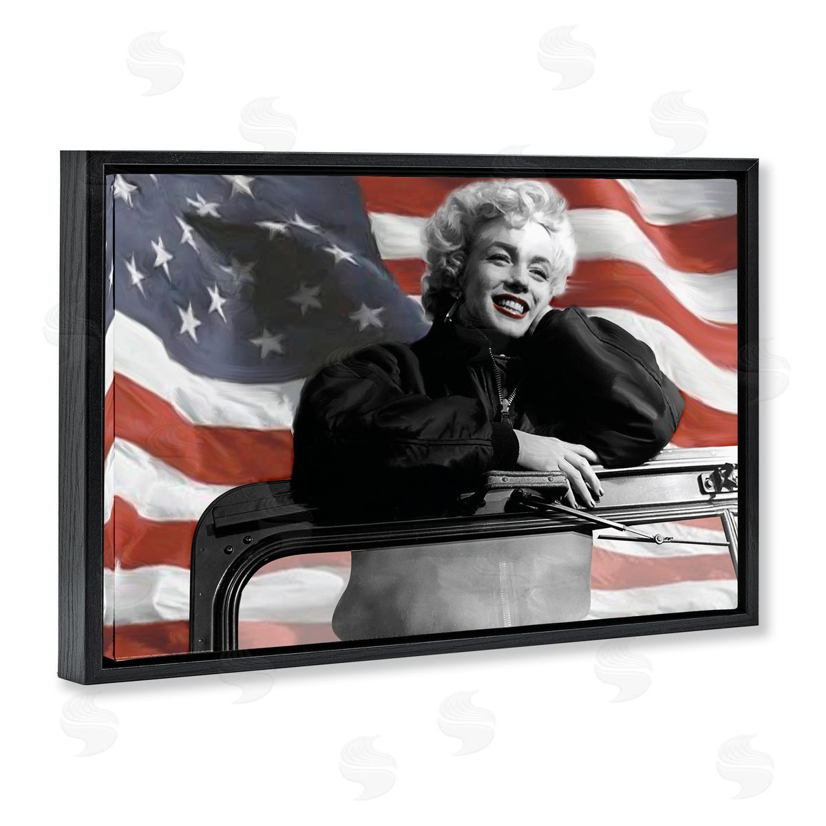 Jadei Graphics Marilyn & Waving Flag Black Floating Frame Canvas Wall Art Print
