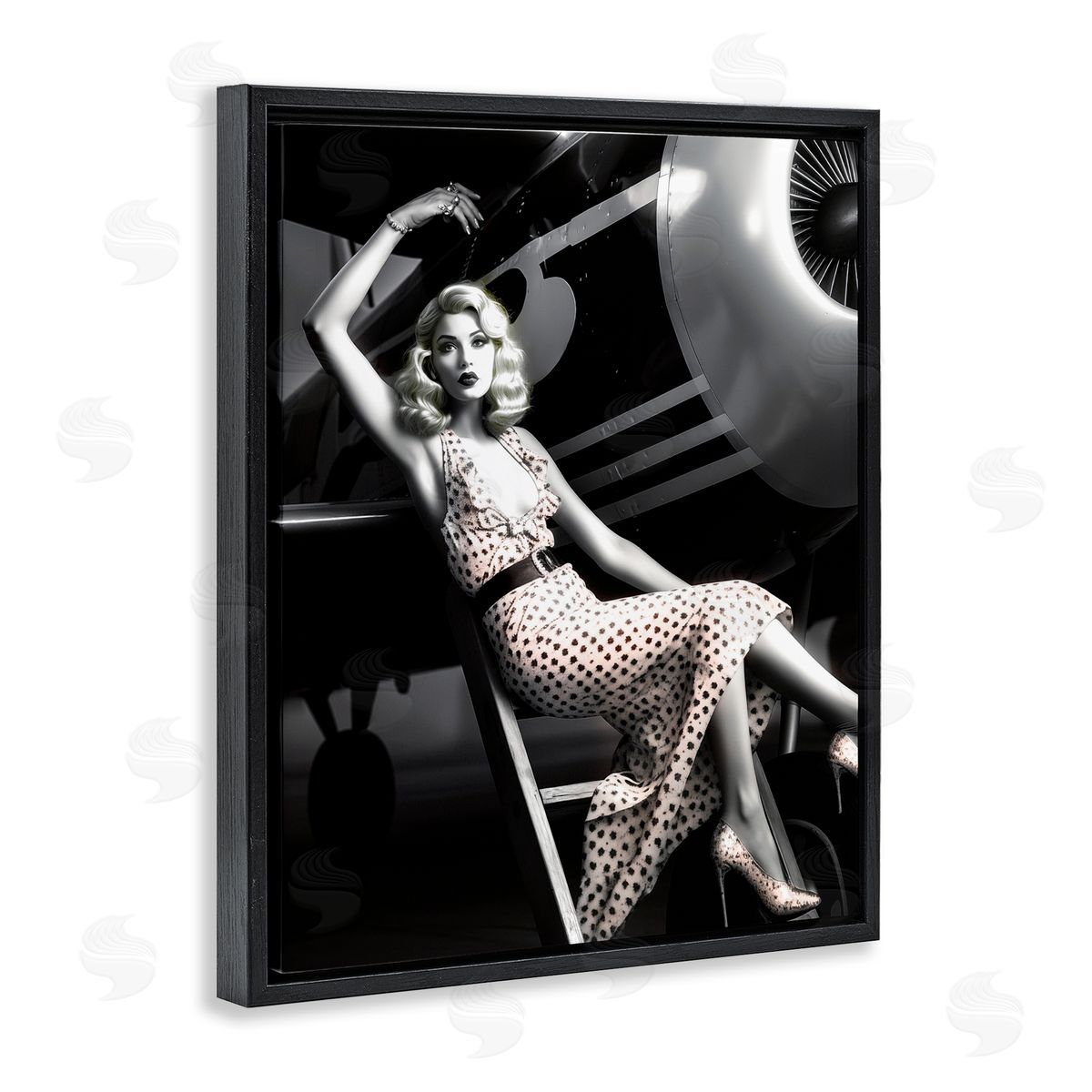 Vintage Fashion Woman Black Floating Frame Canvas Wall Art, Home Decor by Ziwei Li