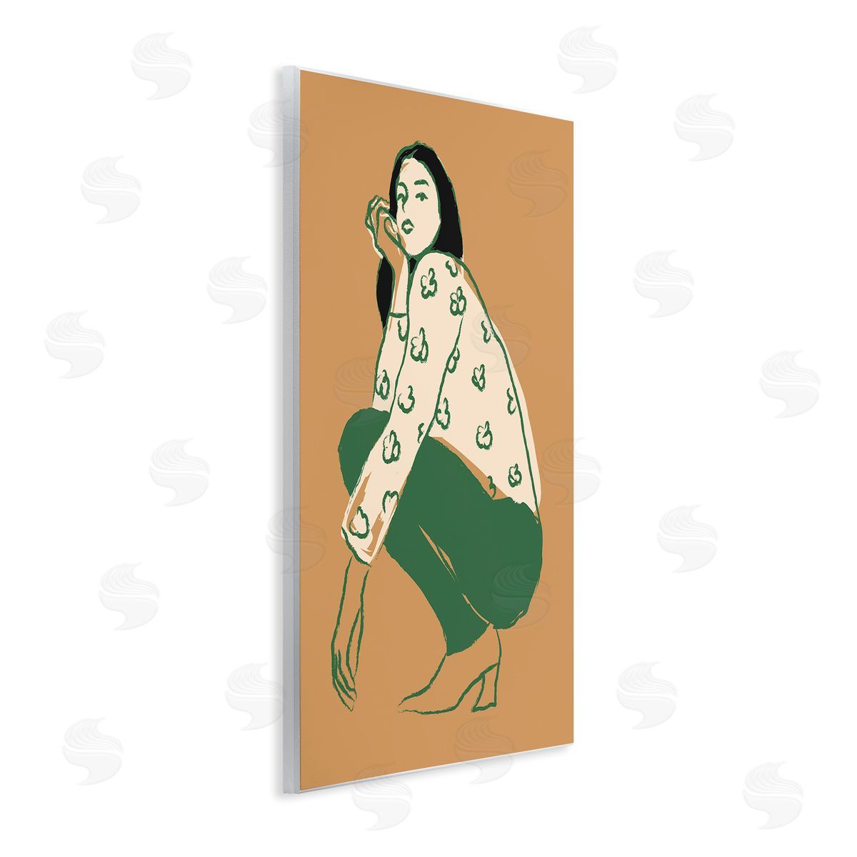 Fashion Girl Kneeling Wood Plaque Wall Art, Home Decor by Incado