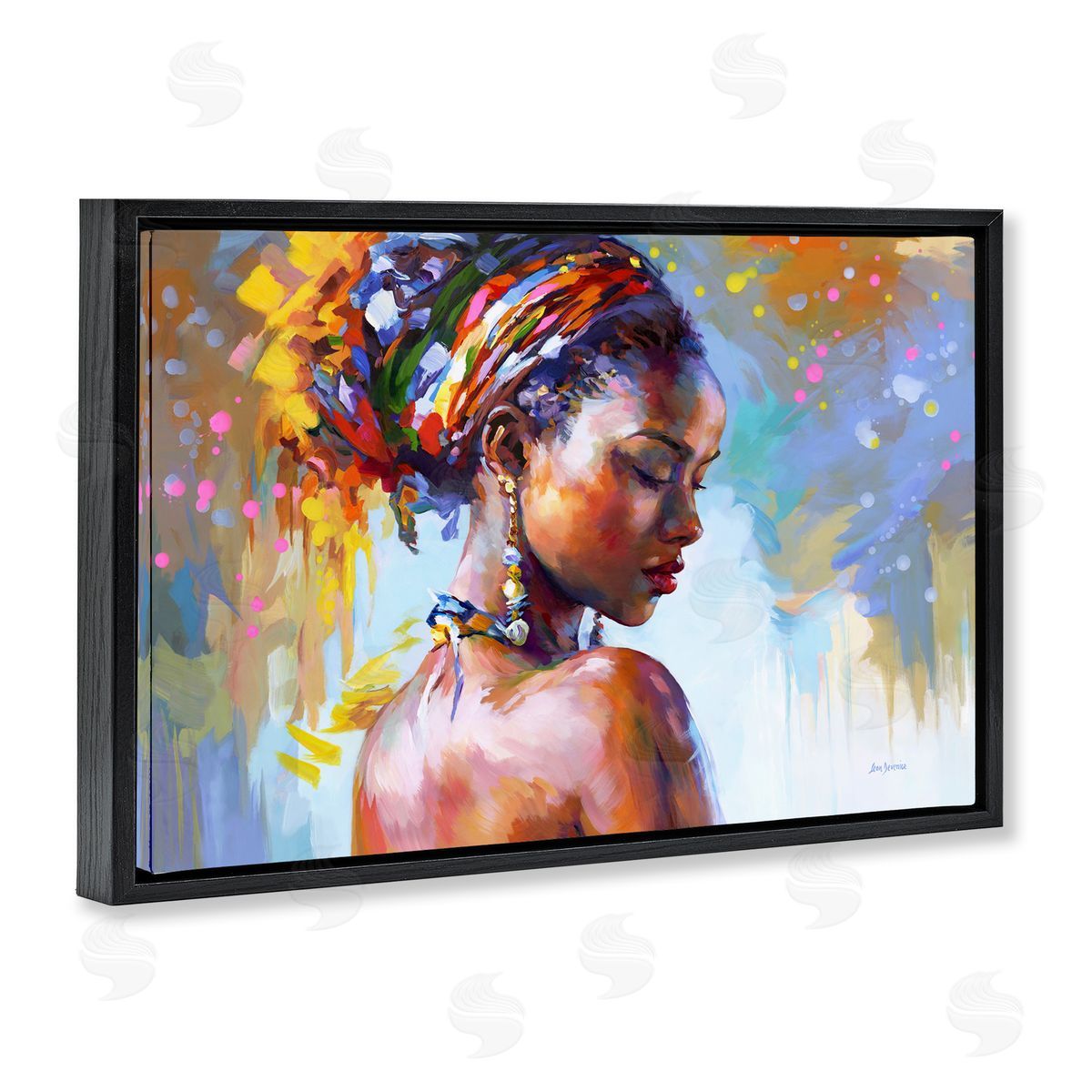 Leon Devenice African Beauty Portrait Black Floating Frame Canvas Wall Art Print