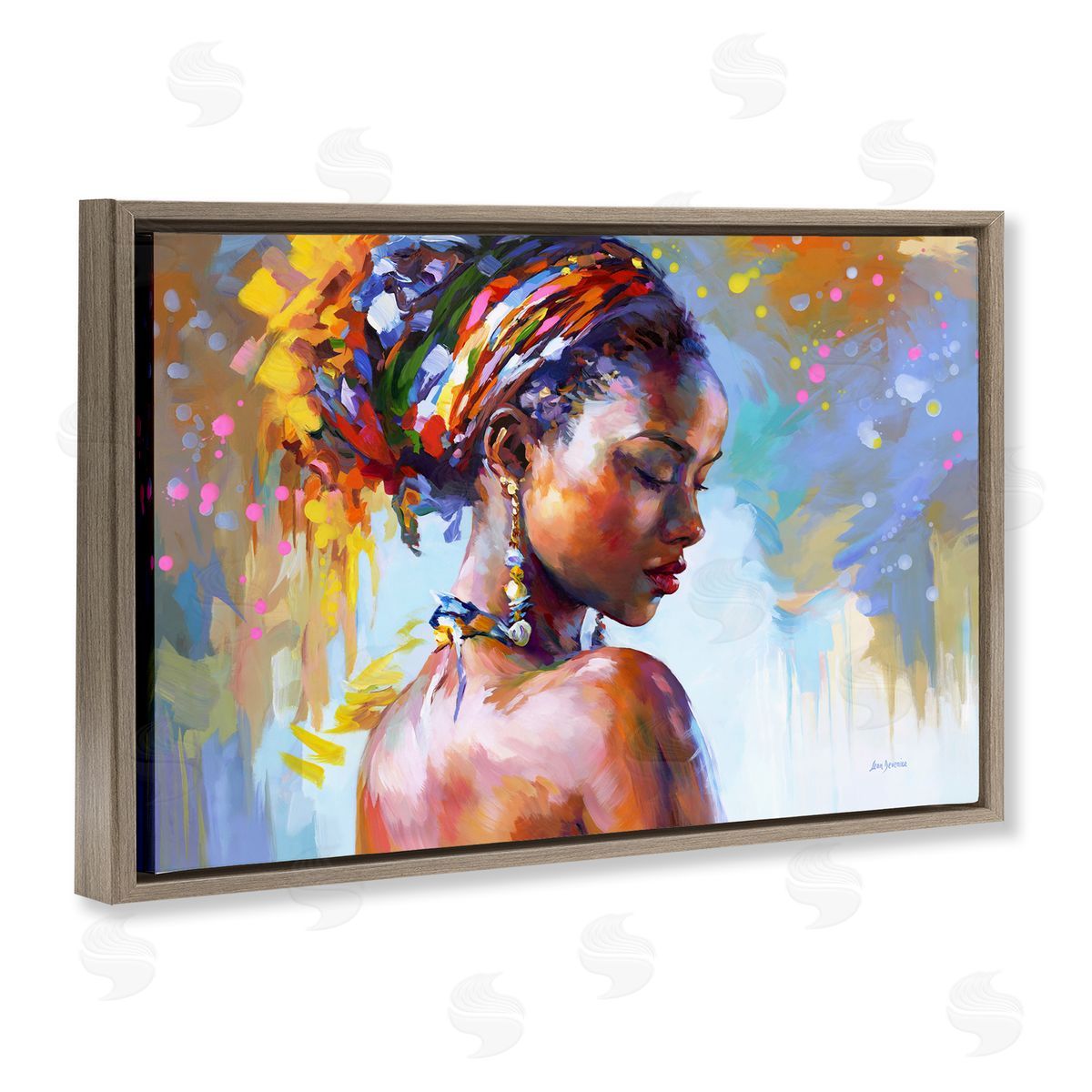 Leon Devenice African Beauty Portrait Brown Floating Frame Canvas Wall Art Print