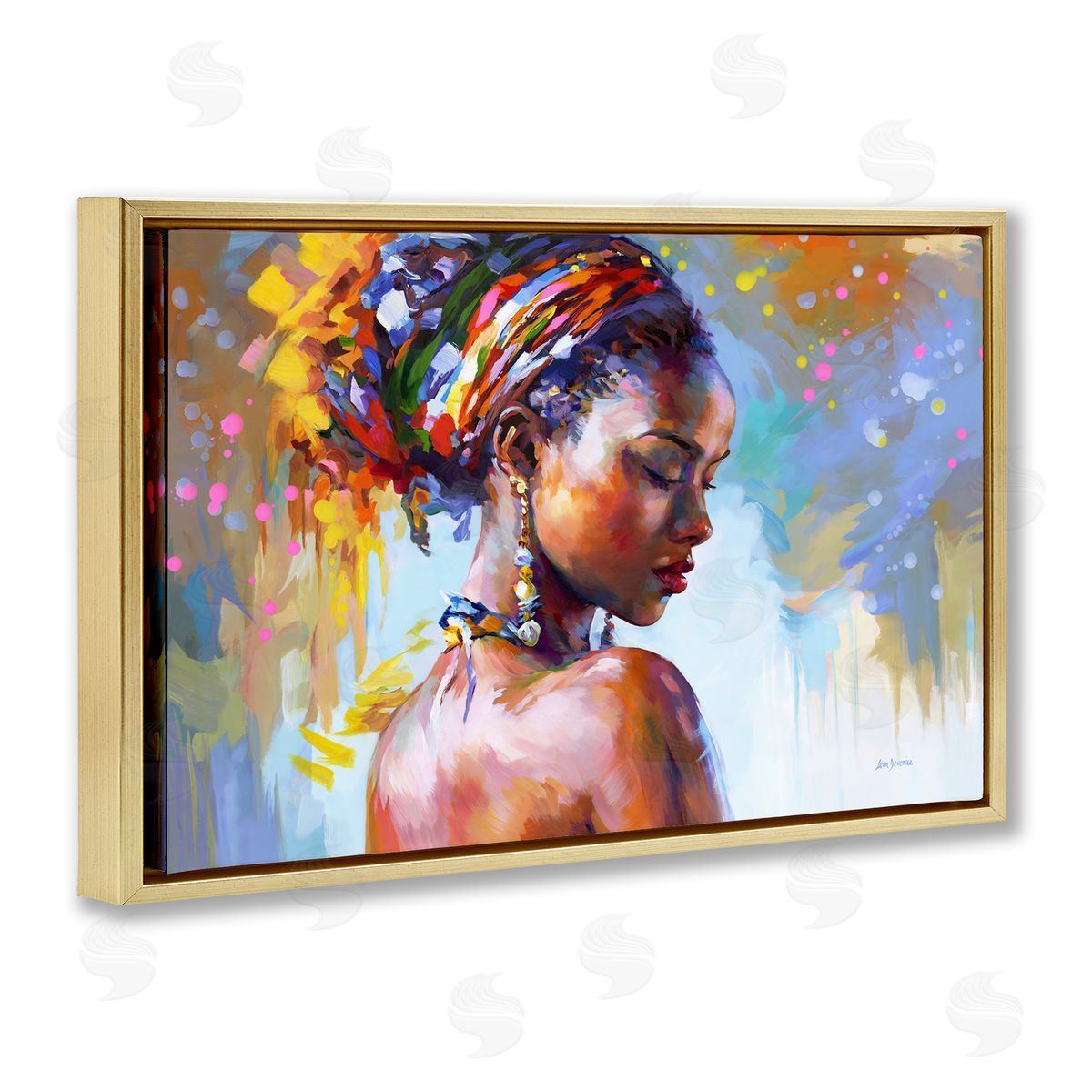 Leon Devenice African Beauty Portrait Gold Floating Frame Canvas Wall Art Print