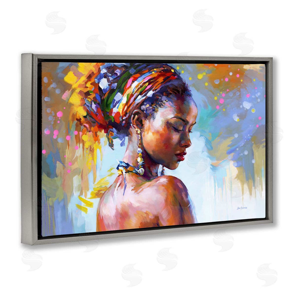 Leon Devenice African Beauty Portrait Gray Floating Frame Canvas Wall Art Print