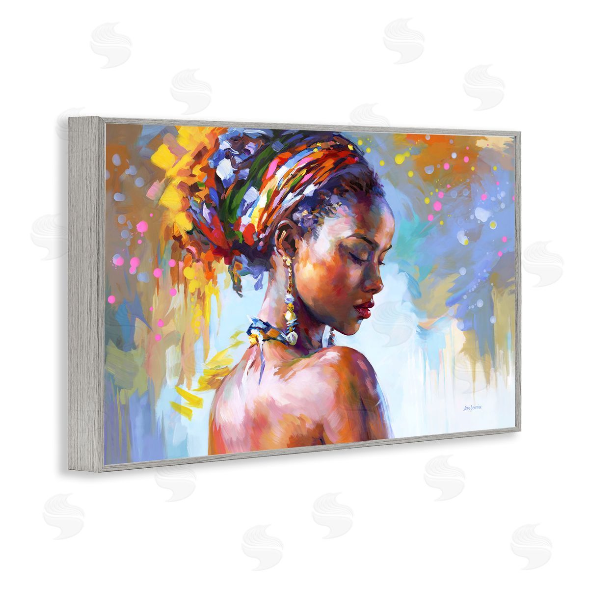Leon Devenice African Beauty Portrait Gray Framed Giclee Wall Art Print