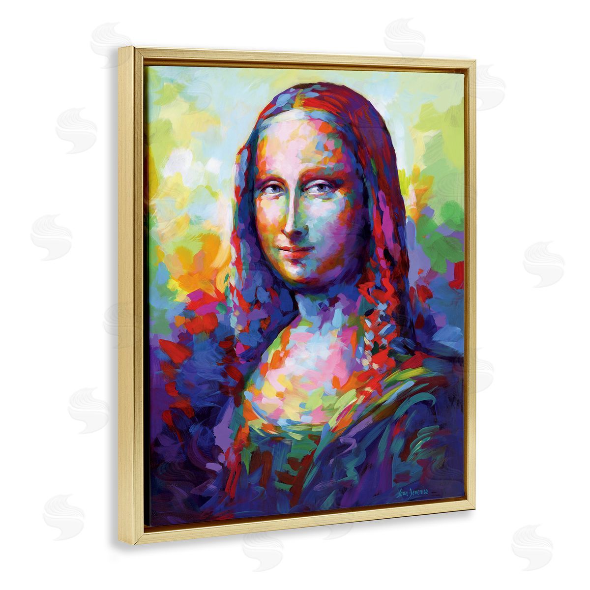 Abstract Classic Painting Gold Floating Frame Canvas Wall Art, Home Decor by Leon Devenice