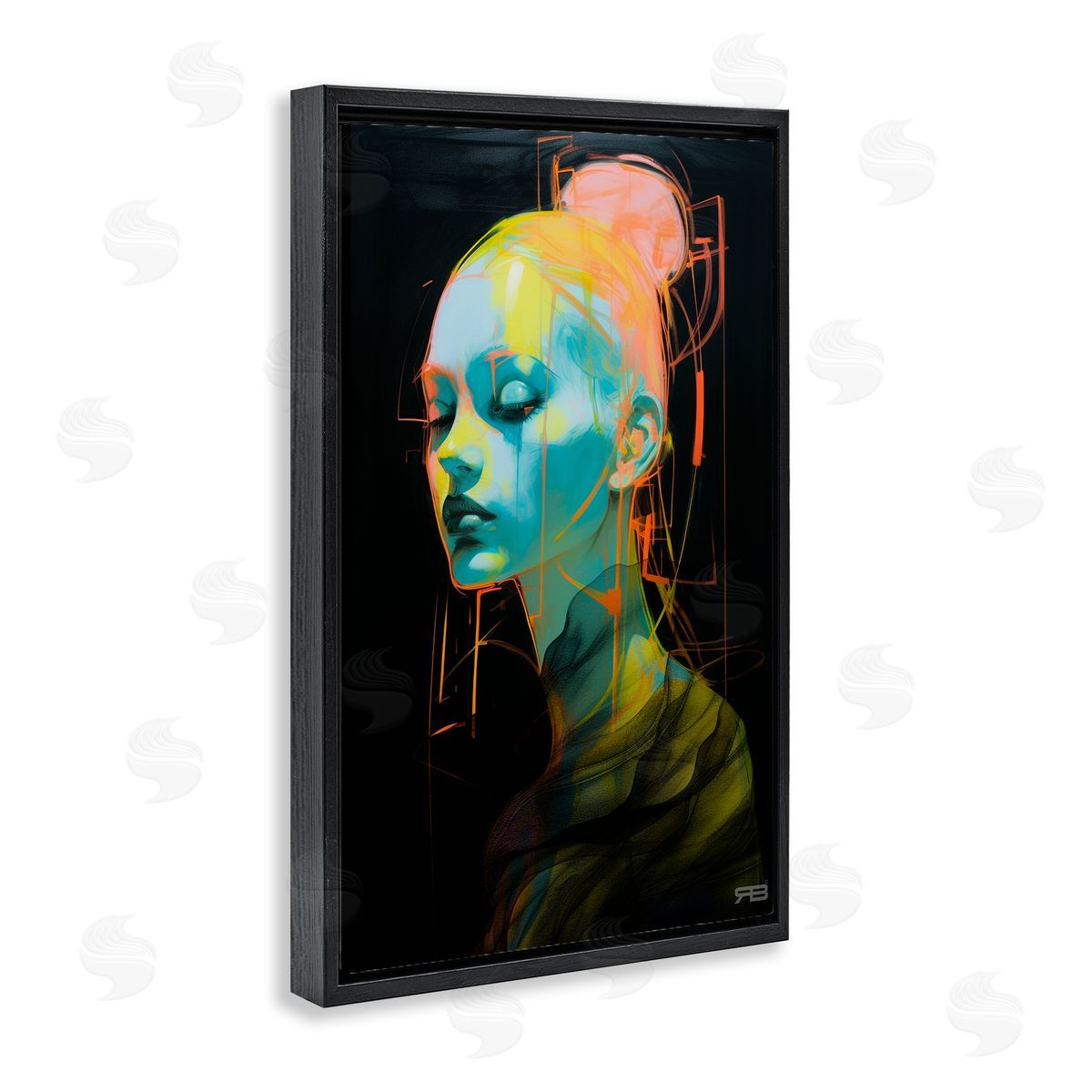 Bold Modern Visage Black Floating Frame Canvas Wall Art, Home Decor by Roozbeh Bahramali