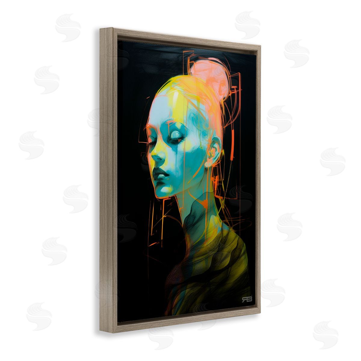 Bold Modern Visage Brown Floating Frame Canvas Wall Art, Home Decor by Roozbeh Bahramali