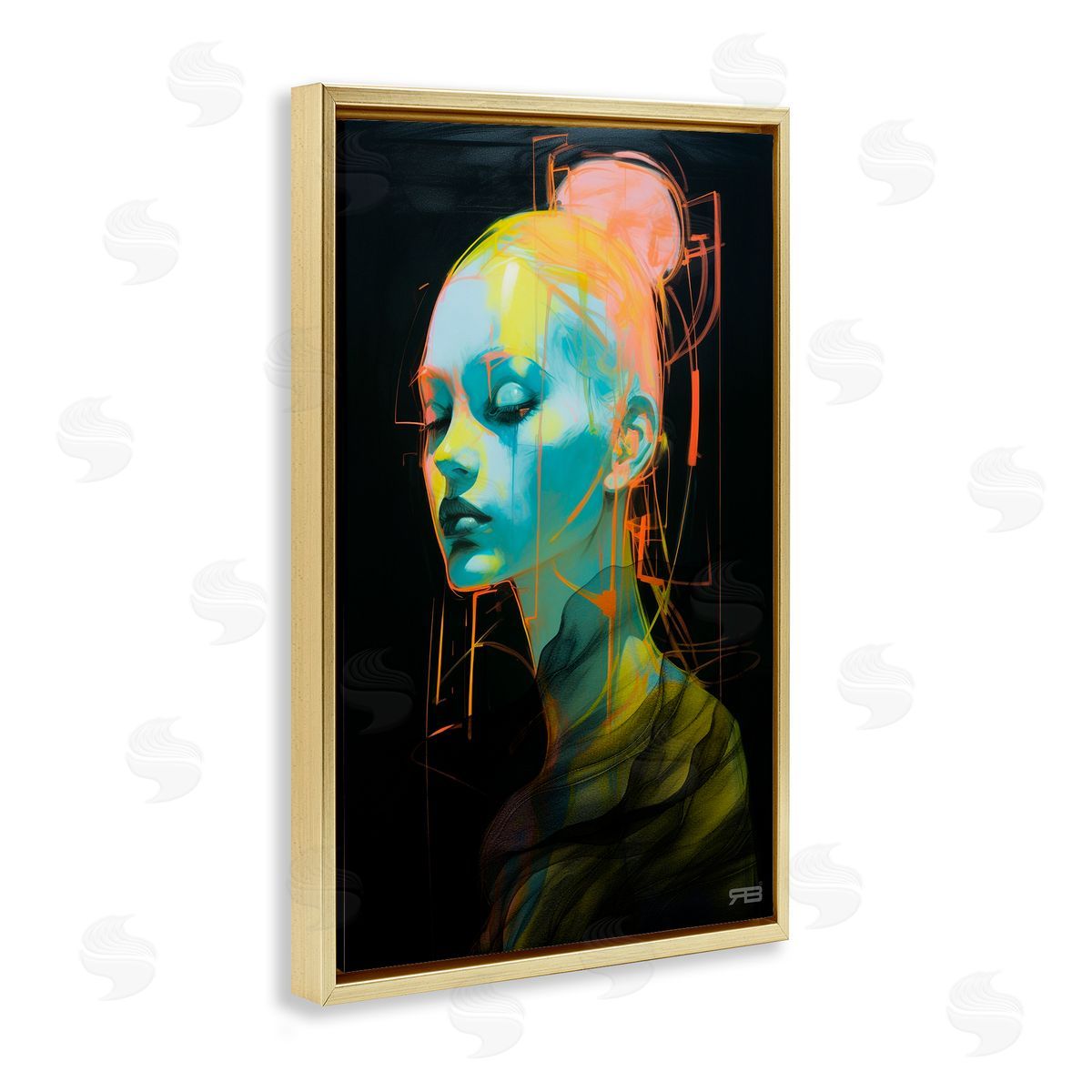 Bold Modern Visage Gold Floating Frame Canvas Wall Art, Home Decor by Roozbeh Bahramali
