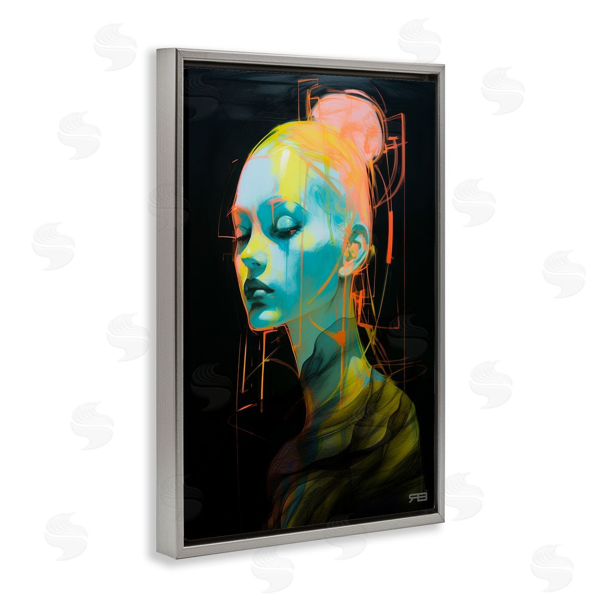 Bold Modern Visage Grey Floating Frame Canvas Wall Art, Home Decor by Roozbeh Bahramali