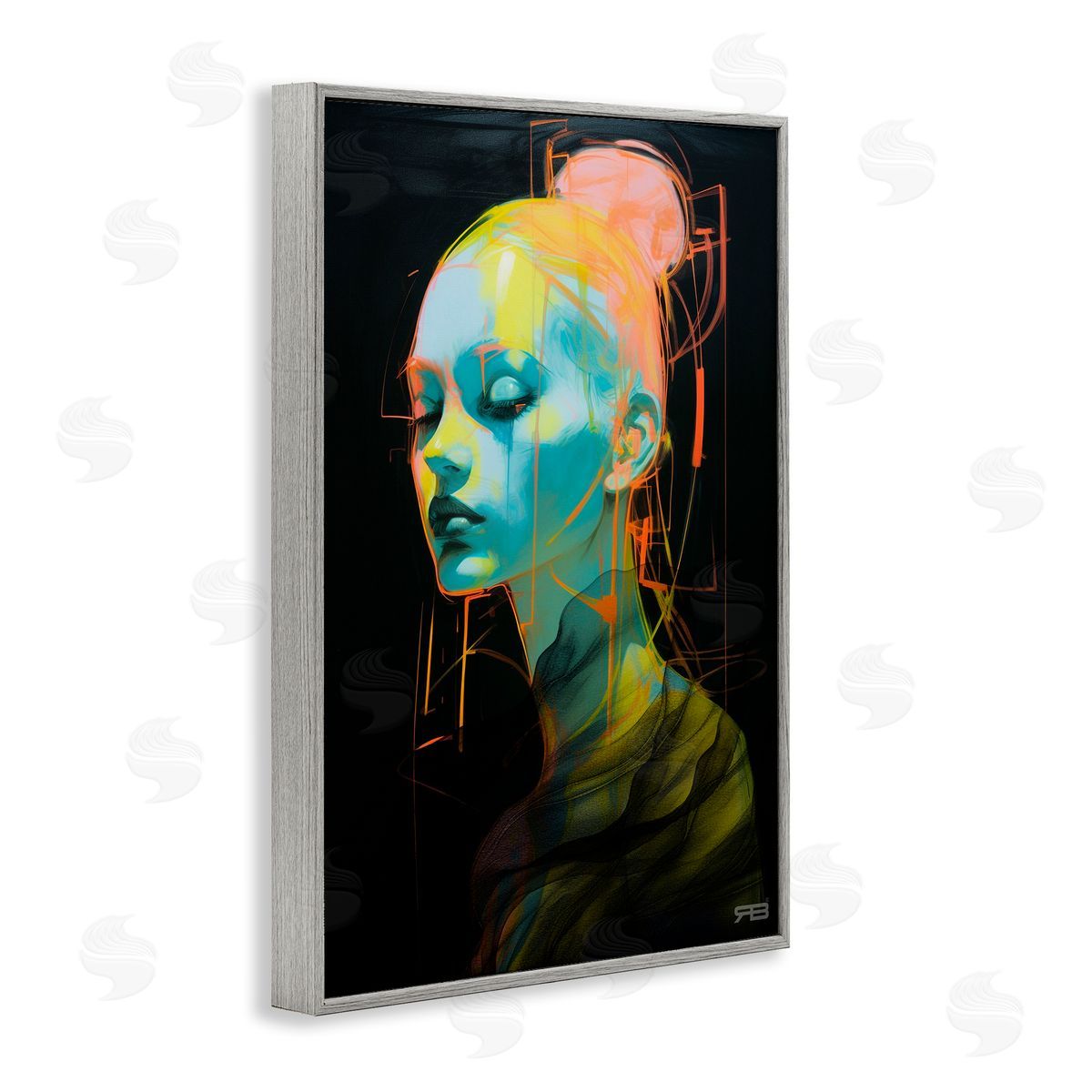 Bold Modern Visage Grey Frame Print Wall Art, Home Decor by Roozbeh Bahramali