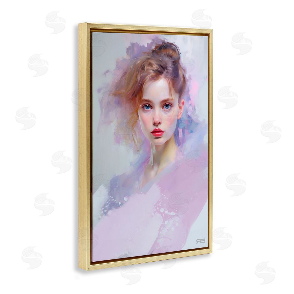 Soft Portrait of Woman Gold Floating Frame Canvas Wall Art, Home Decor by Roozbeh Bahramali