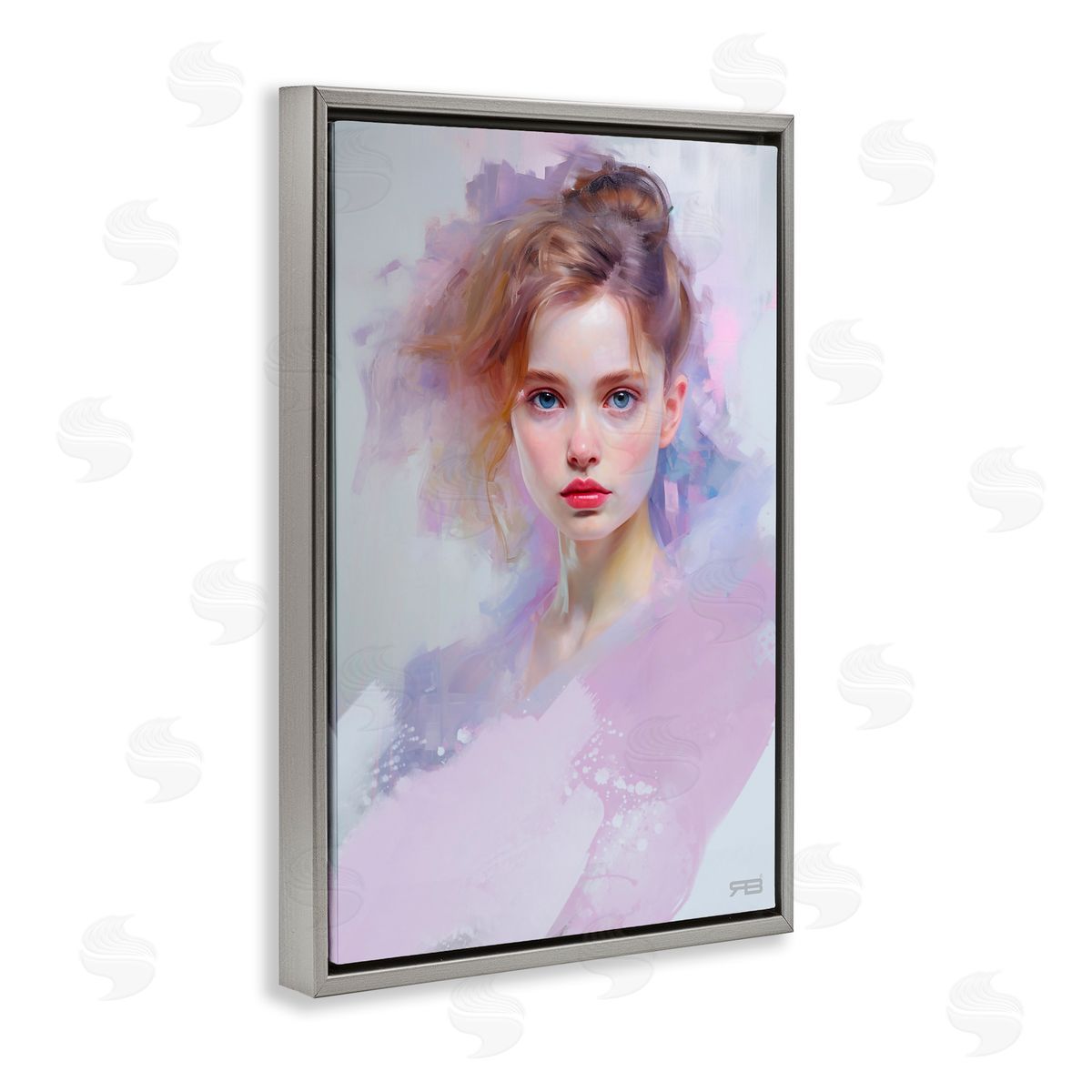 Soft Portrait of Woman Grey Floating Frame Canvas Wall Art, Home Decor by Roozbeh Bahramali