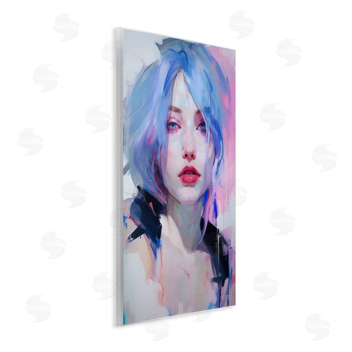 Blue Haired Woman Visage Wood Plaque Wall Art, Home Decor by Roozbeh Bahramali