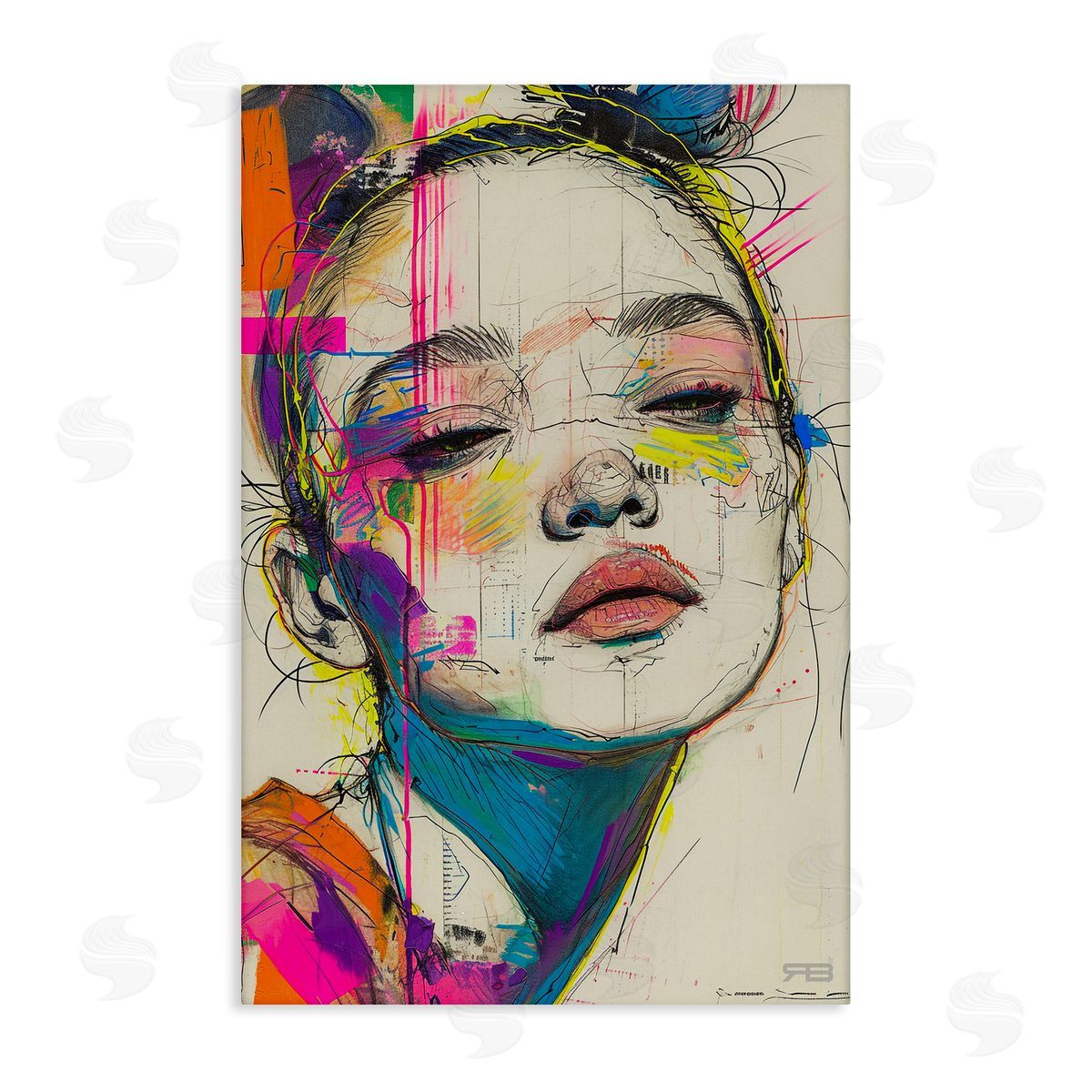 Bright Sketch Visage Canvas Wall Art, Home Decor by Roozbeh Bahramali