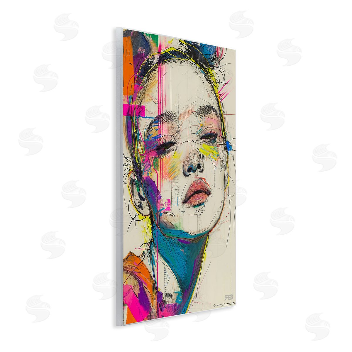 Bright Sketch Visage Wood Plaque Wall Art, Home Decor by Roozbeh Bahramali