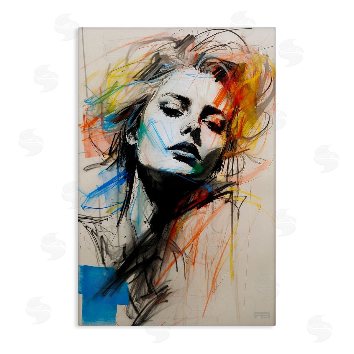 Chaotic Sketch Portrait Canvas Wall Art, Home Decor by Roozbeh Bahramali