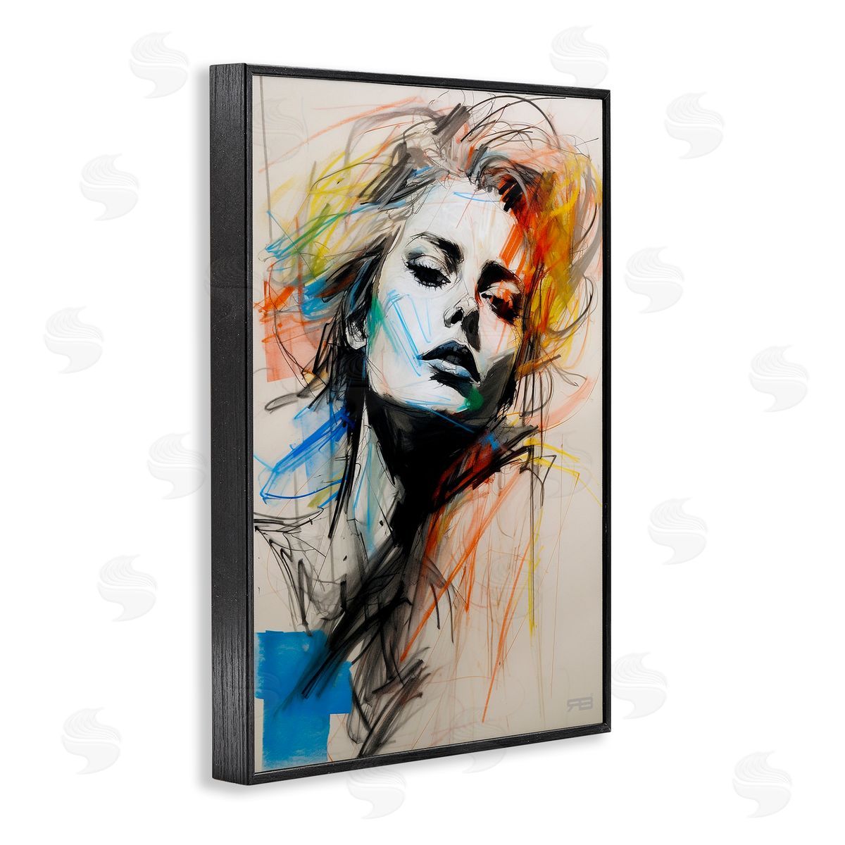 Chaotic Sketch Portrait Black Frame Print Wall Art, Home Decor by Roozbeh Bahramali