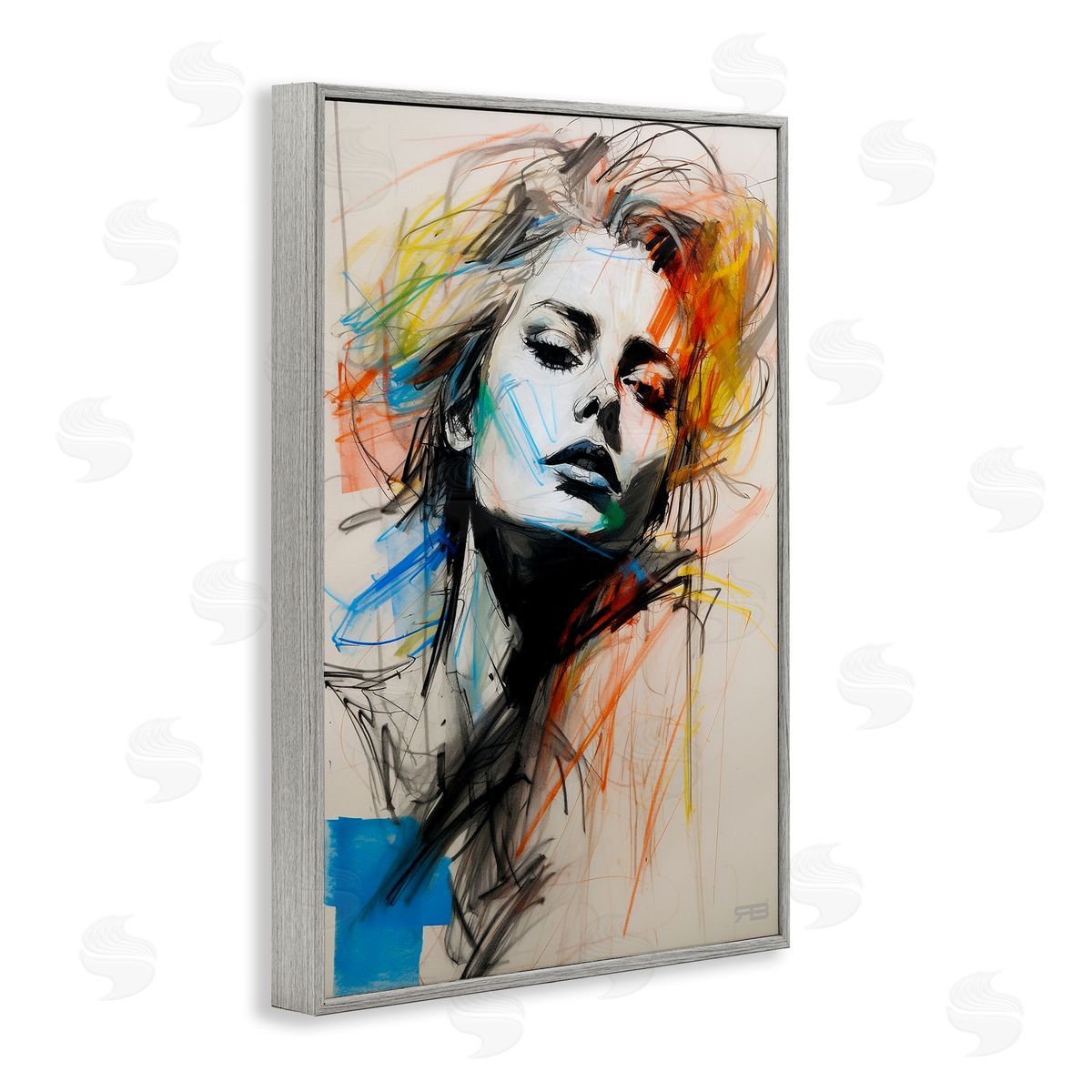 Chaotic Sketch Portrait Grey Frame Print Wall Art, Home Decor by Roozbeh Bahramali