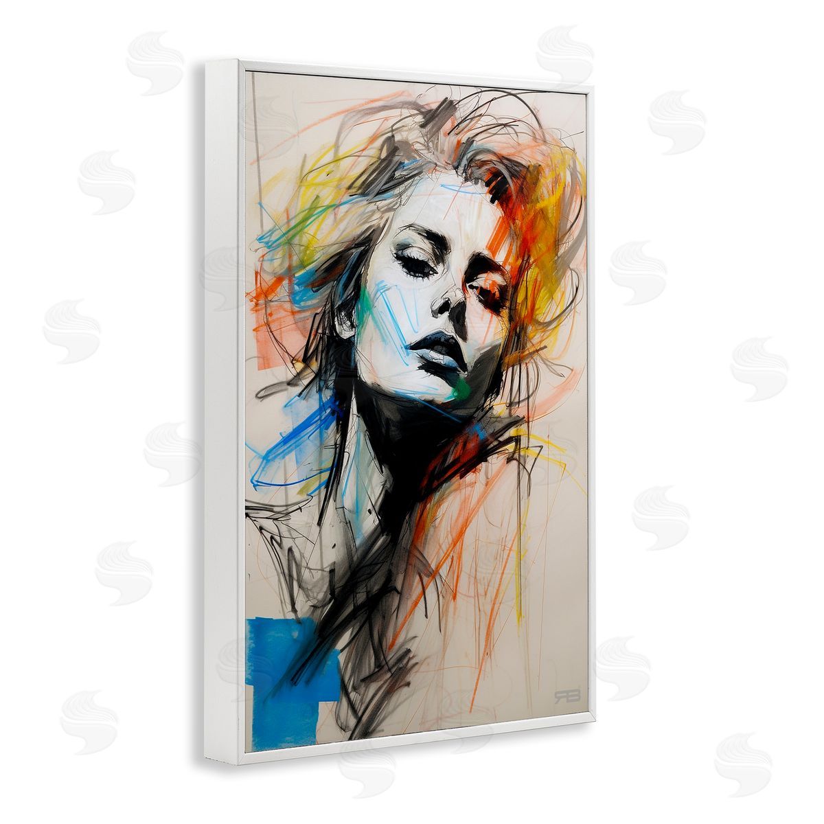 Chaotic Sketch Portrait White Frame Print Wall Art, Home Decor by Roozbeh Bahramali