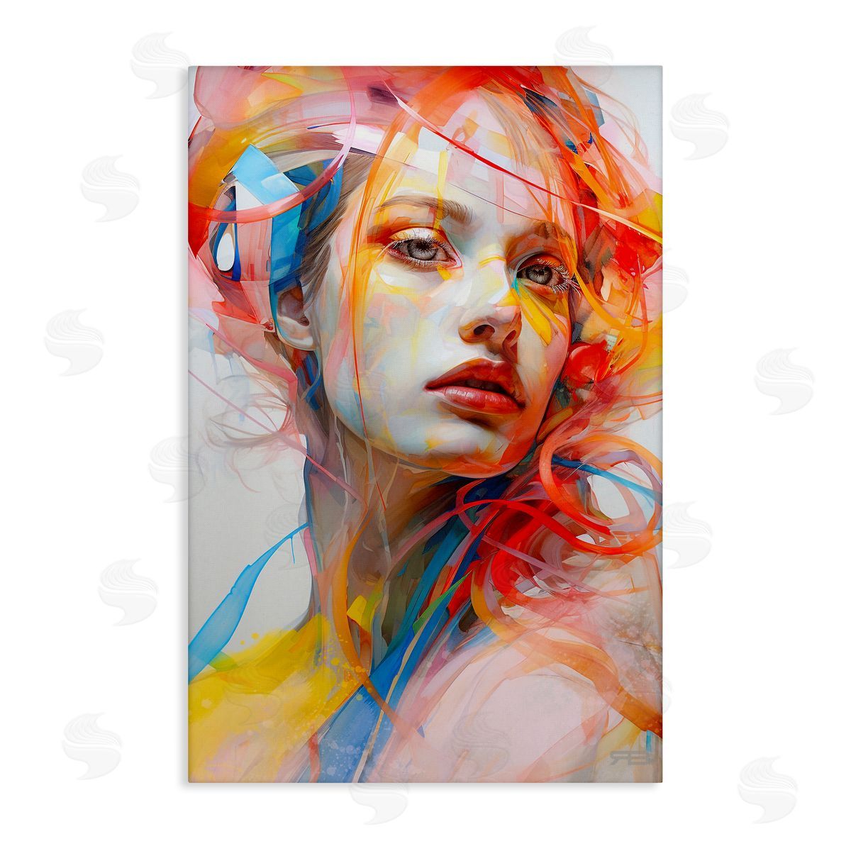 Swirling Hair Portrait Canvas Wall Art, Home Decor by Roozbeh Bahramali