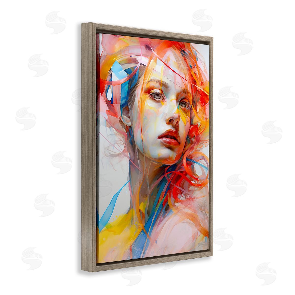 Swirling Hair Portrait Brown Floating Frame Canvas Wall Art, Home Decor by Roozbeh Bahramali