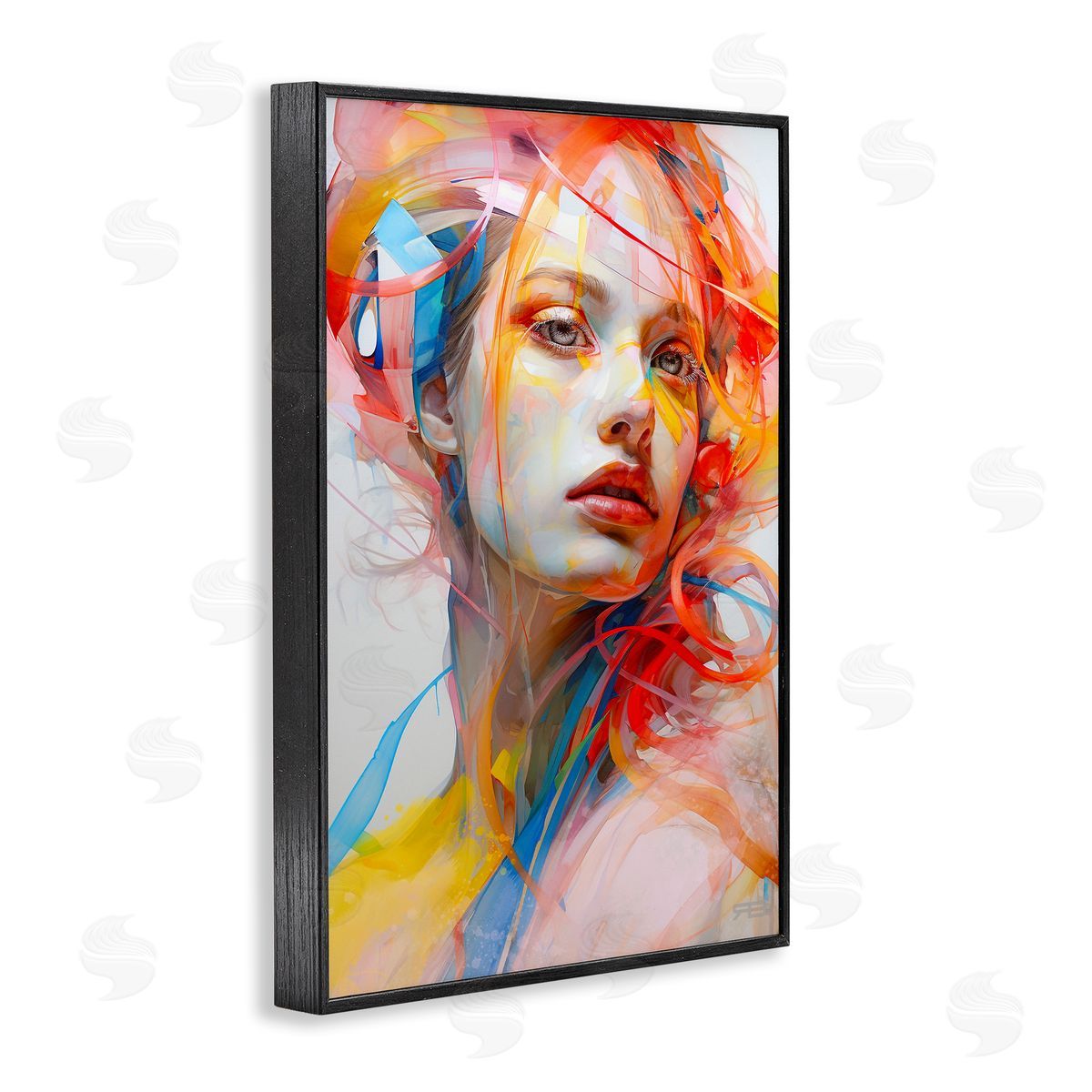 Swirling Hair Portrait Black Frame Print Wall Art, Home Decor by Roozbeh Bahramali
