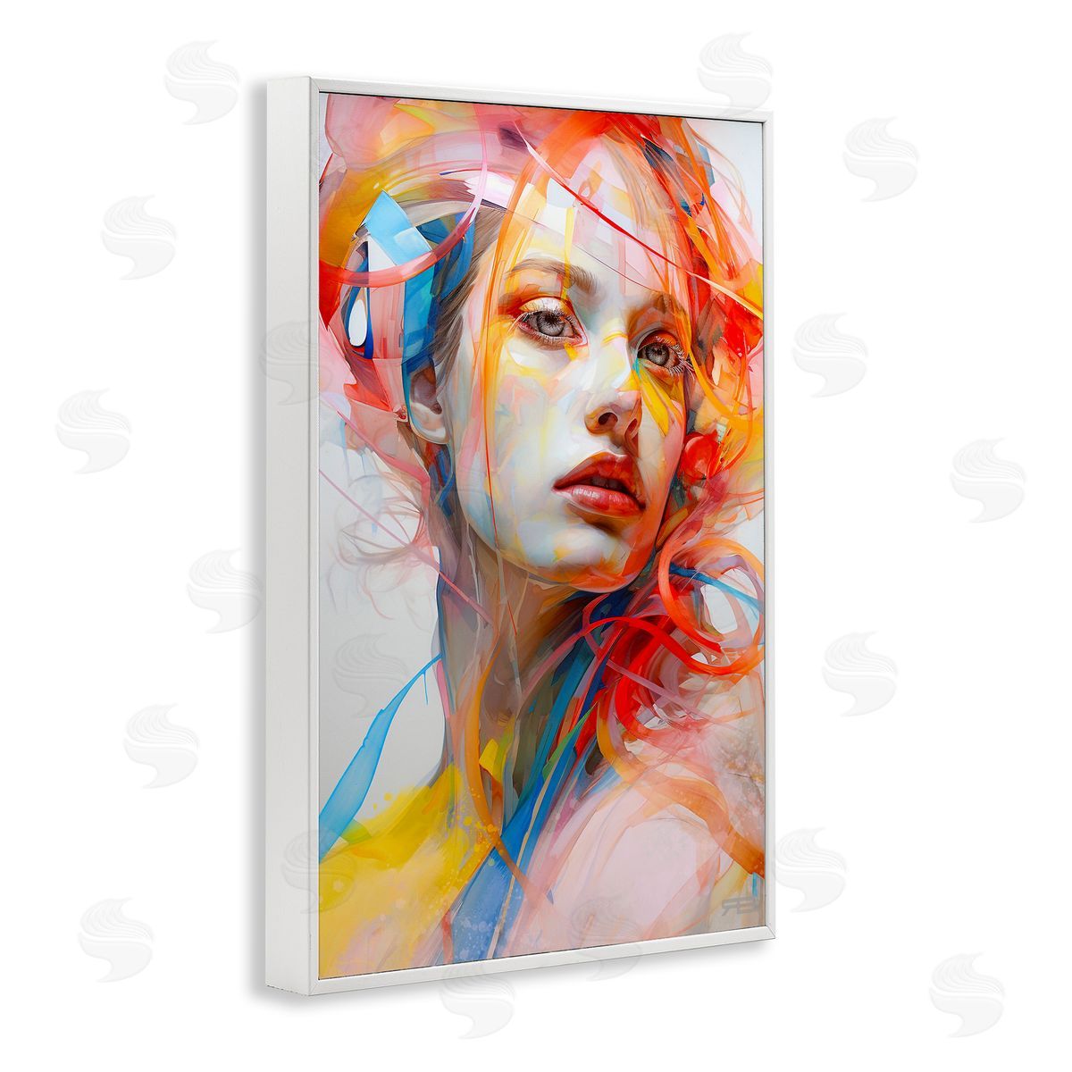 Swirling Hair Portrait White Frame Print Wall Art, Home Decor by Roozbeh Bahramali