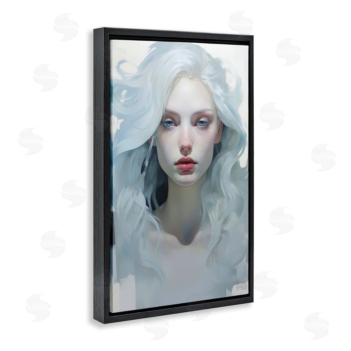 Flowing Hair Visage Black Floating Frame Canvas Wall Art, Home Decor by Roozbeh Bahramali